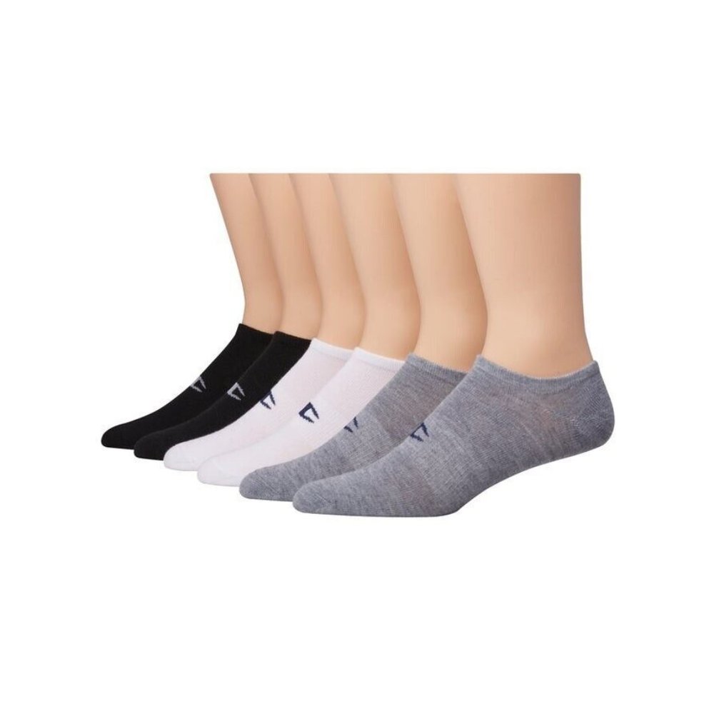 WOMEN'S SIZE 5-6 CHAMPION  NO-SHOW SOCKS, 6-PAIRS White/Grey Heather/Black